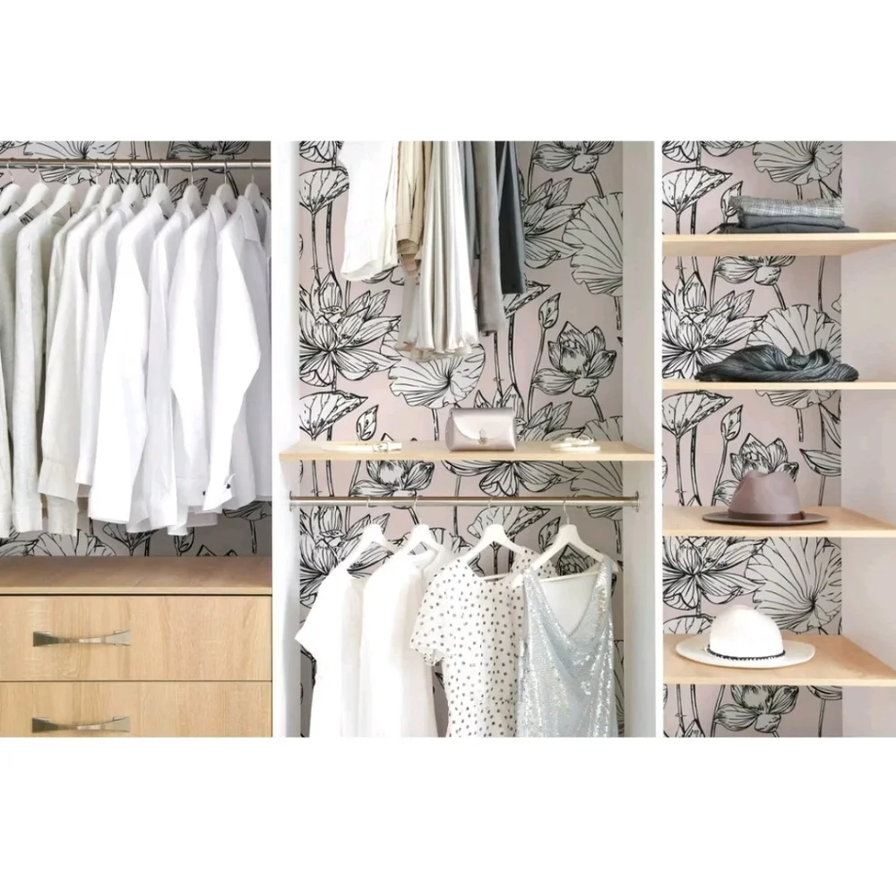 NextWall Lotus Floral Peel and Stick Wallpaper Light Pink